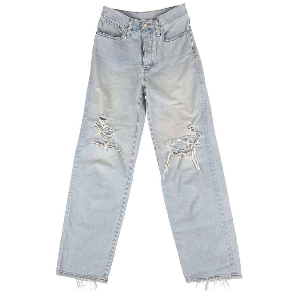 Madewell The Dad Jean Women 25 Light Blue Excellent Distressed High Straight